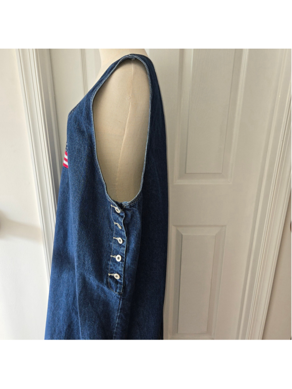 Sunshine Apparel Sleeveless Blue Denim Jumper American Flag Maxi Dress Plus 2X - Picture 5 of 10